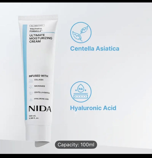 5.07oz NIDA Youthful Formula Hydrating Cream with Centella Asiatica, Collagen & Hyaluronic Acid - Korean Skincare Inspired Face Moisturizer, Non-Greasy Lightweight Gel-like Texture for Sensitive, Dry, Oily & Combination Beige - Sunscreen For Face