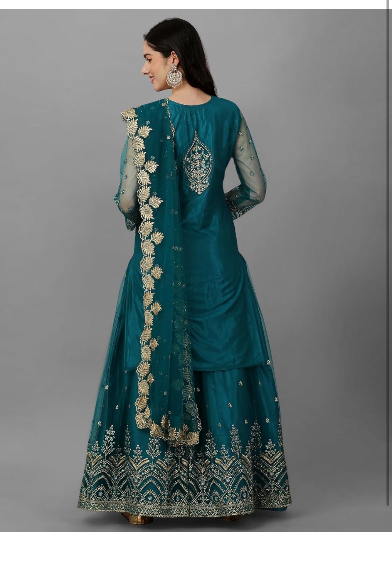 TRENDMALLS Women's Mono Net Kurta Lehenga Suit Set Indian Pakistani Ethnic Wear