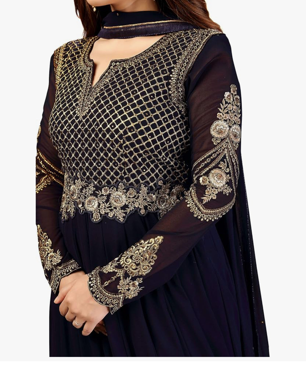 Nivah Fashion Women's indian Georgette Embroidery Anarkali Suit Set Stitched