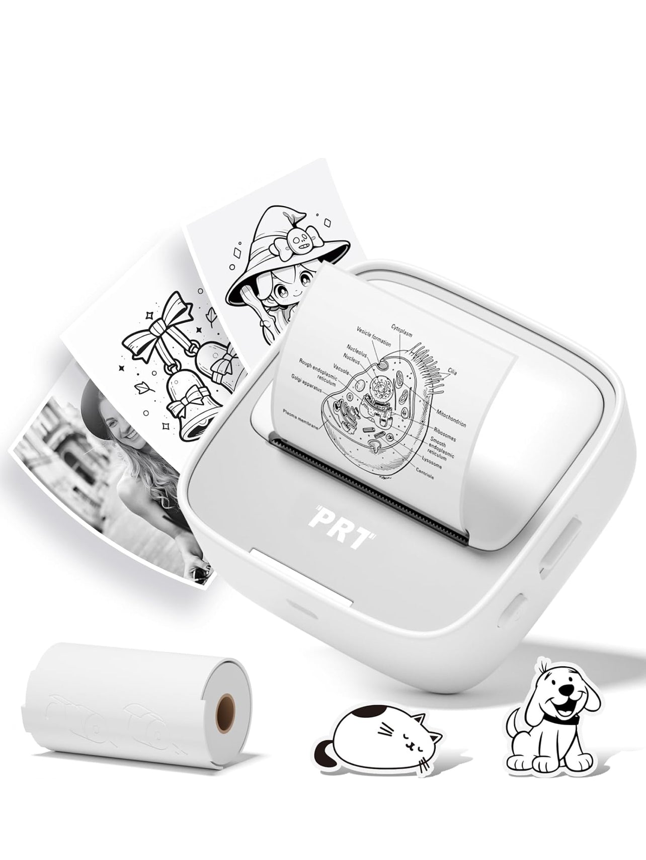 PRT Mini Sticker Printer, Portable Thermal Printer with 1 Roll Sticker Paper, Inkless Sticker Maker, Bluetooth Label Printer for Study Notes,Lists,Pictures,DIY Creations Small Printers for Home Use