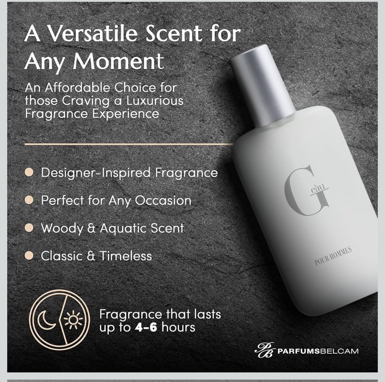 PB ParfumsBelcam G eàu Eau de Toilette Perfume Spray for Men - 3.4 Fl Oz Affordable Long Lasting Cologne, Modern Masculine Scent with Woody Citrus Fragrance Made with Premium Oils for All Day Use