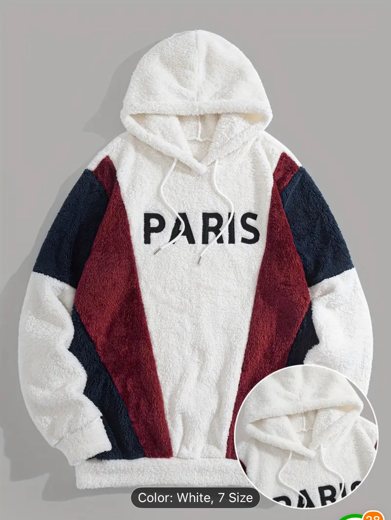 Thickened Color-Blocked Hoodie - Double-Sided Plush, Embroidery, Ideal for Casual Wear