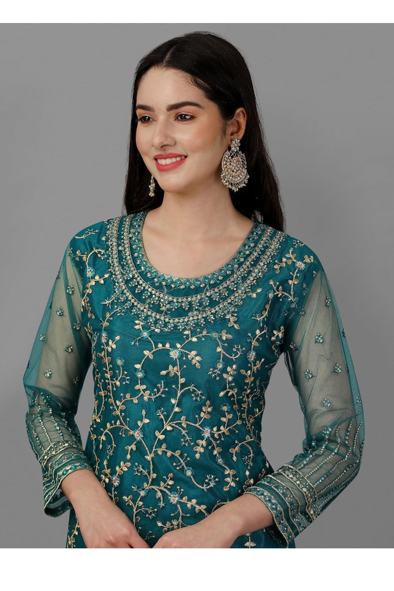 TRENDMALLS Women's Mono Net Kurta Lehenga Suit Set Indian Pakistani Ethnic Wear