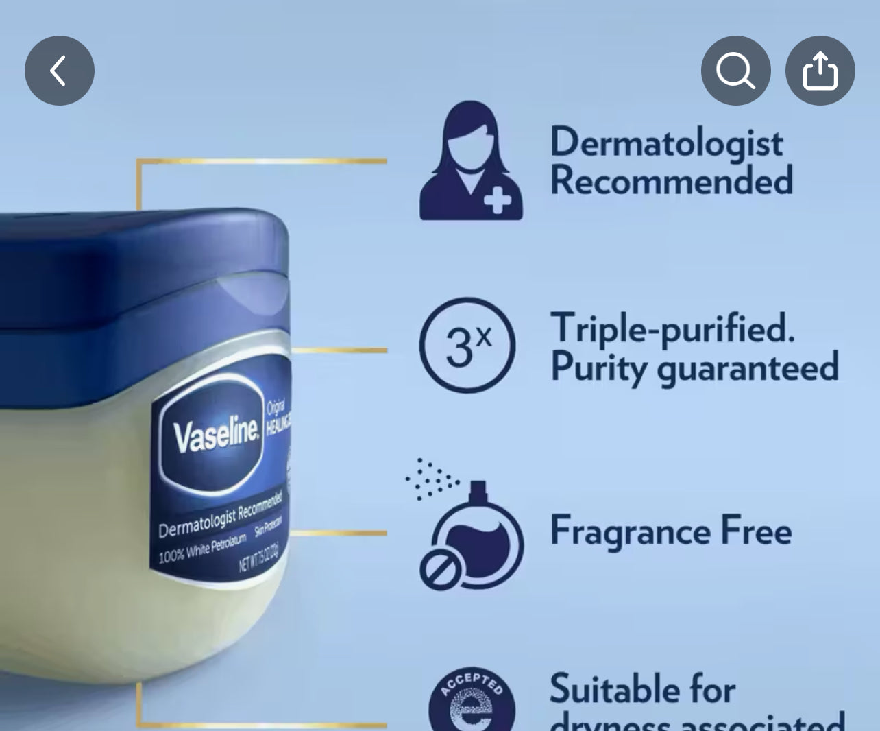 Vaseline Pure Petroleum Jelly Original 1.75 oz