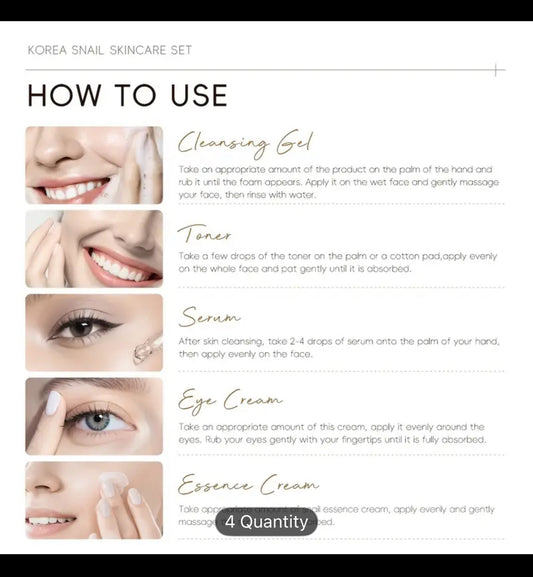 1 Set Snail Korean Skin Care Set, All About Snail Mucin Kit, Skin Care Kit With Cleanser, Toner, Serum, Eye Cream, Face Cream, Facial Kit For Women & Hydrating Skin, Friendly Sizes, Gifts For Women, Daily Claim My Gift, Christmas Gifts/Gift Set