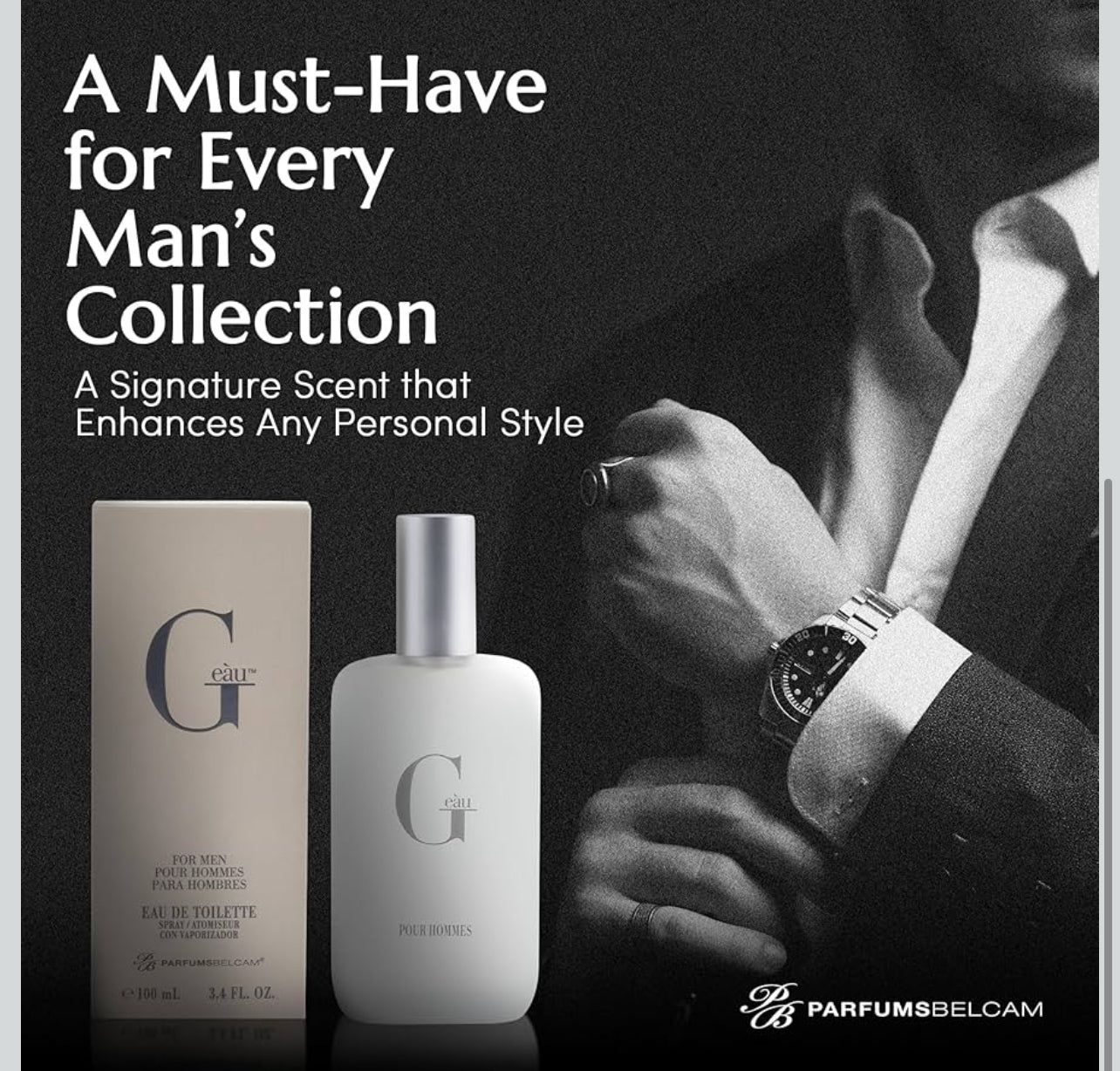 PB ParfumsBelcam G eàu Eau de Toilette Perfume Spray for Men - 3.4 Fl Oz Affordable Long Lasting Cologne, Modern Masculine Scent with Woody Citrus Fragrance Made with Premium Oils for All Day Use