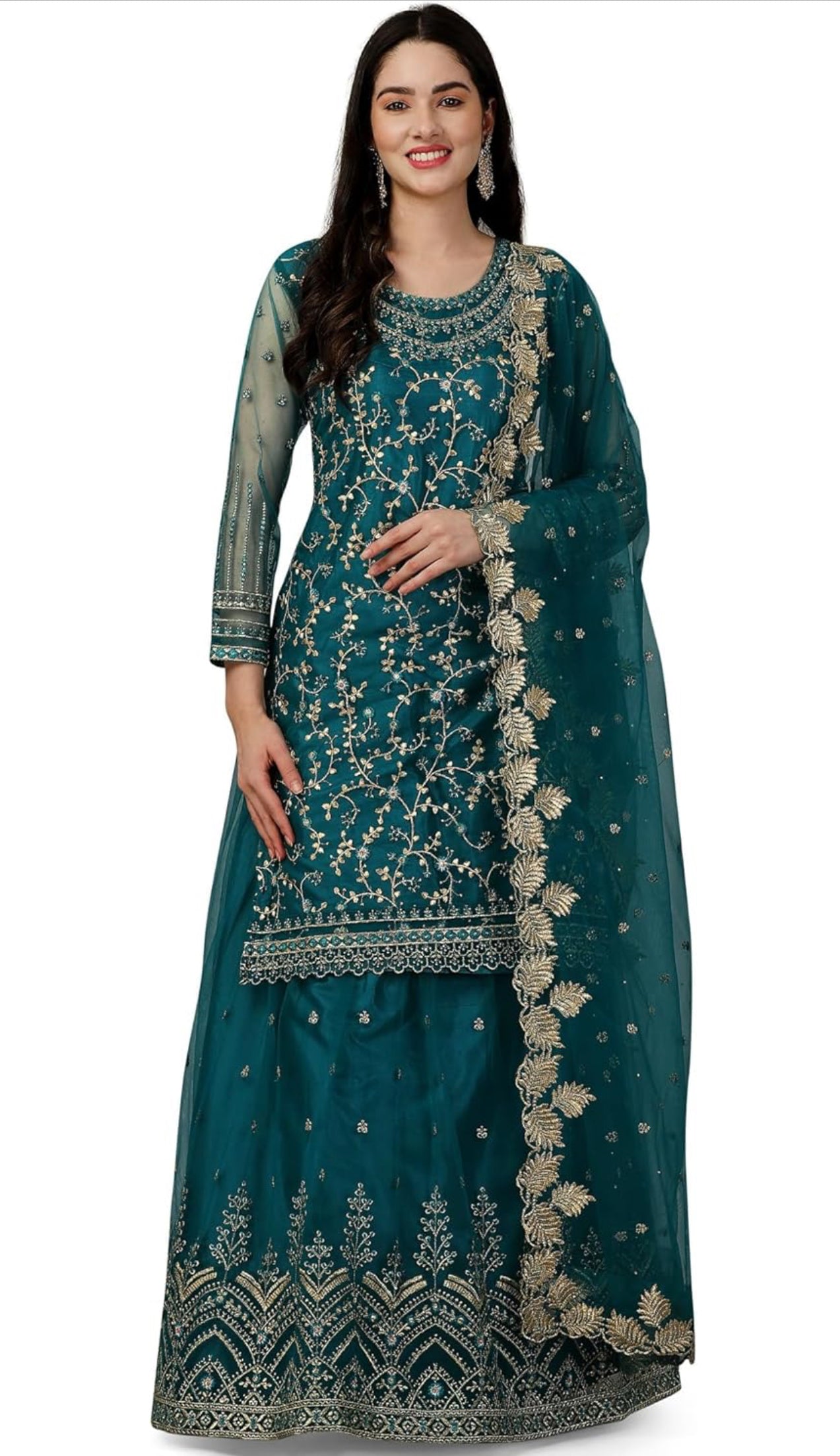 TRENDMALLS Women's Mono Net Kurta Lehenga Suit Set Indian Pakistani Ethnic Wear