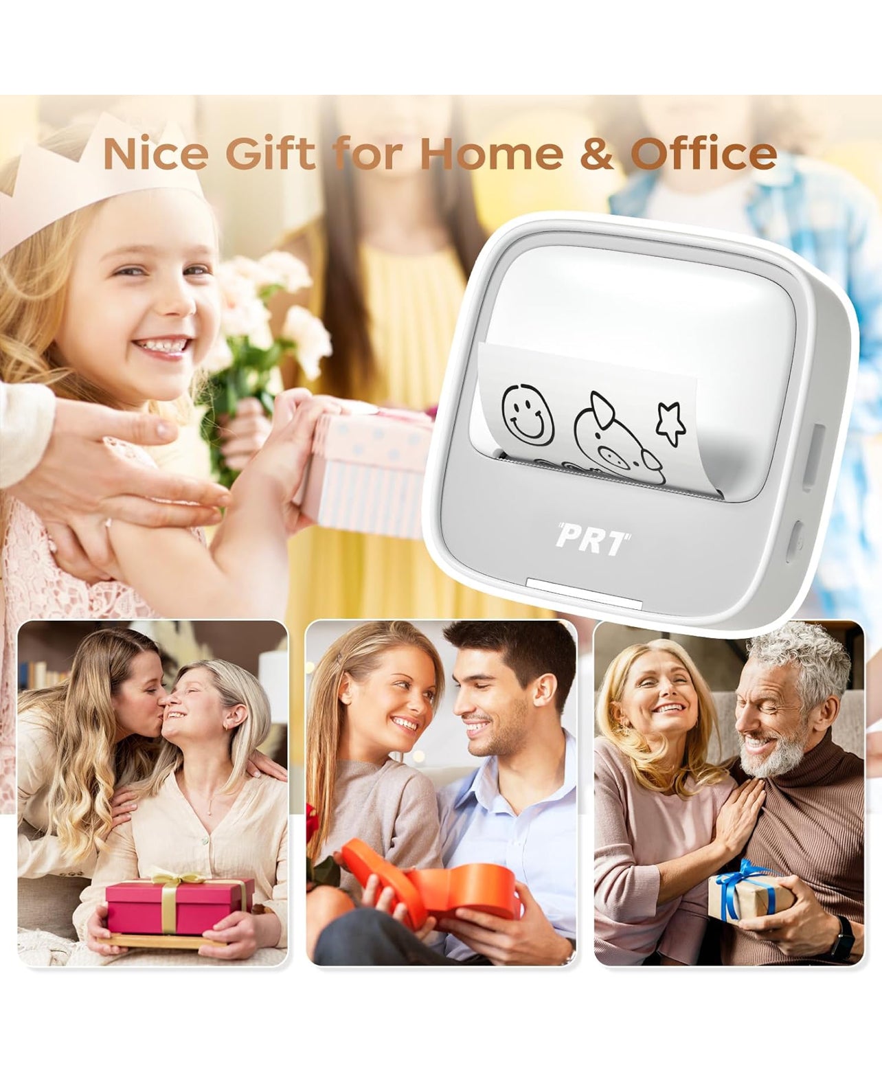 PRT Mini Sticker Printer, Portable Thermal Printer with 1 Roll Sticker Paper, Inkless Sticker Maker, Bluetooth Label Printer for Study Notes,Lists,Pictures,DIY Creations Small Printers for Home Use