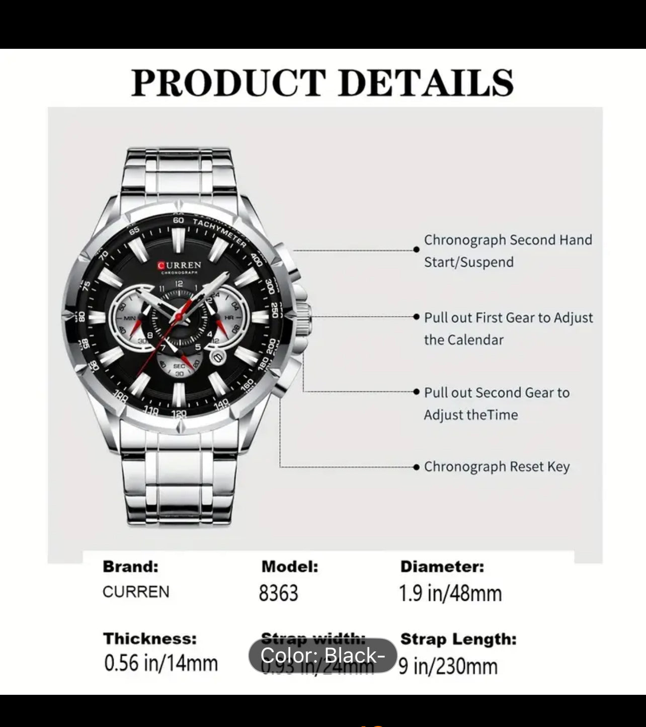 Curren Wrist Watch Men Chronograph Business Quartz Watch 24-hour Time Display Man Sport Watches