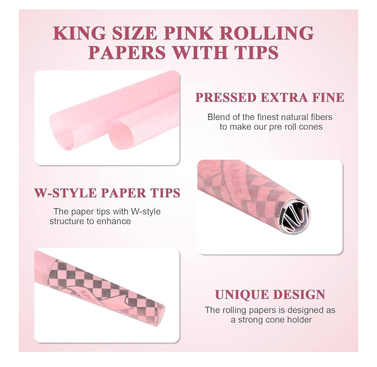 TISFA Pink Pre rolled Cones 60 Pack Rolling Papers King Size Rolling