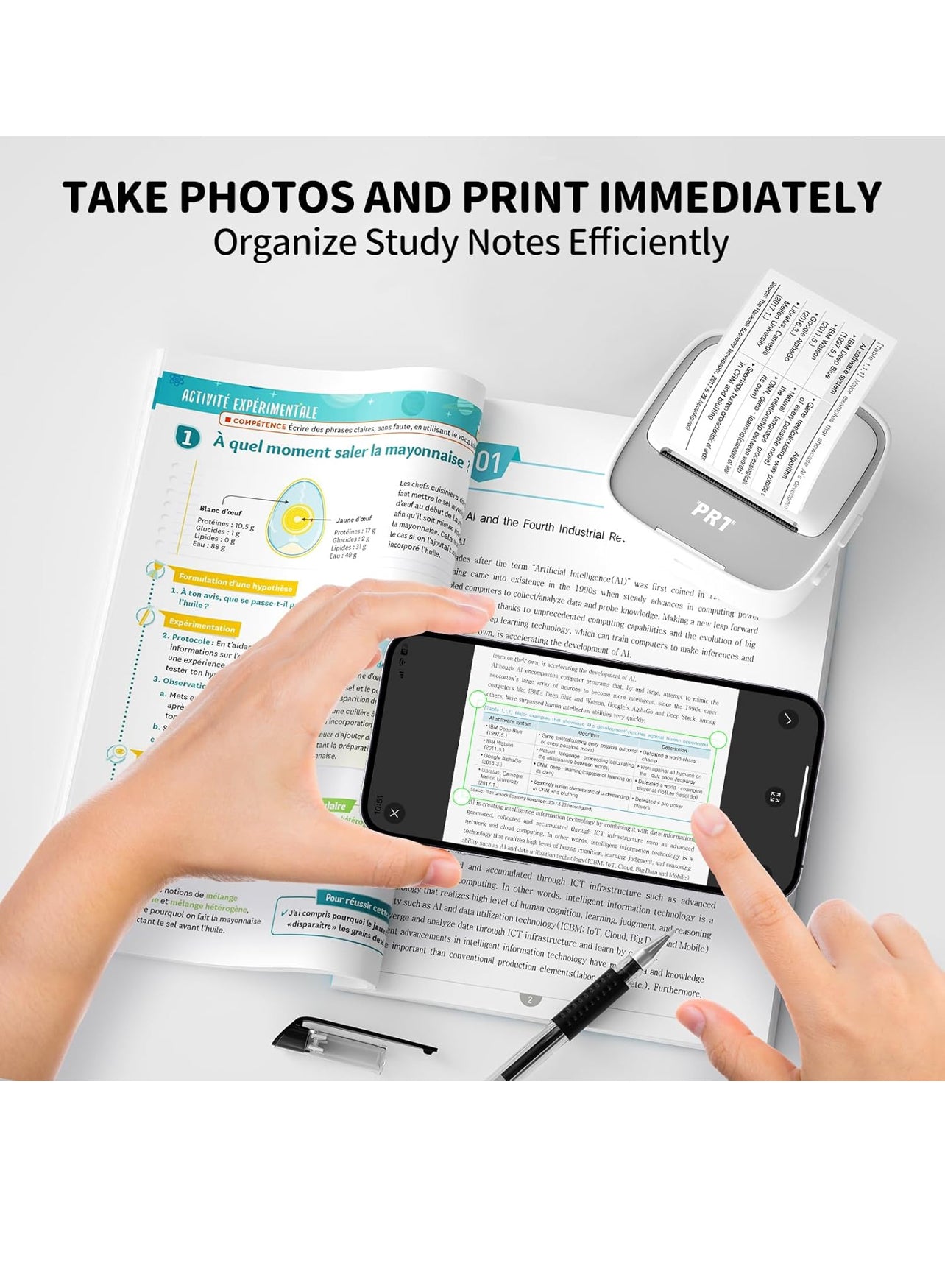 PRT Mini Sticker Printer, Portable Thermal Printer with 1 Roll Sticker Paper, Inkless Sticker Maker, Bluetooth Label Printer for Study Notes,Lists,Pictures,DIY Creations Small Printers for Home Use