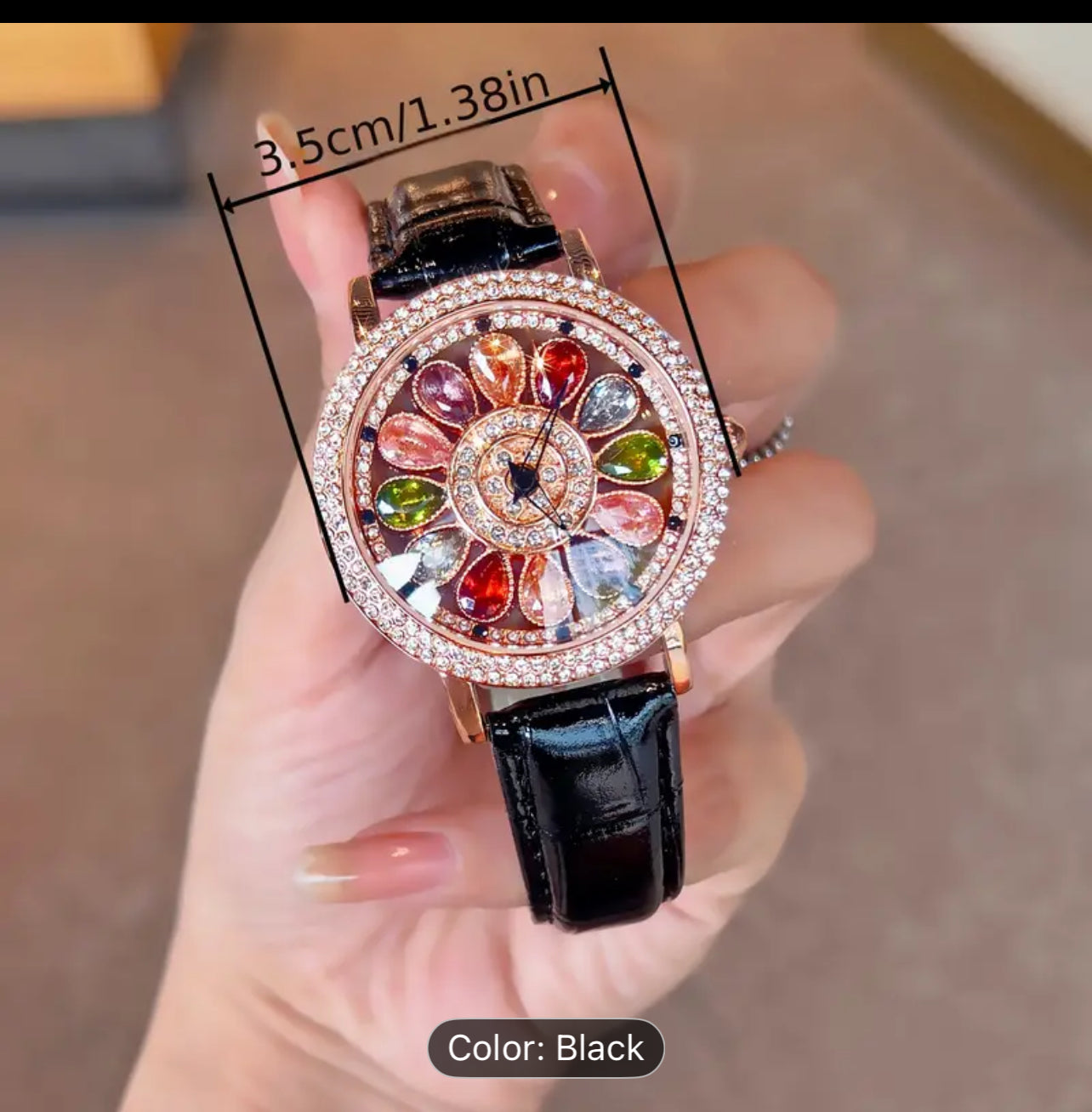 1pc Women's Fashionable Quartz Watch - Round Case Rhinestone Inlay, Durable Calfskin Leather Strap, Japanese-Quartz Movement | Water-Resistant Design | Perfect for Dating Gift & Daily Wear