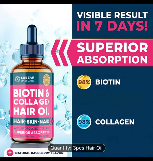 3pcs Liquid Biotin & Collagen Hair Oil - Hair Oil Women & Men - Hair Oil For Fuller Hair, Biotin Hair Care Essence Oil, Ideal Gift