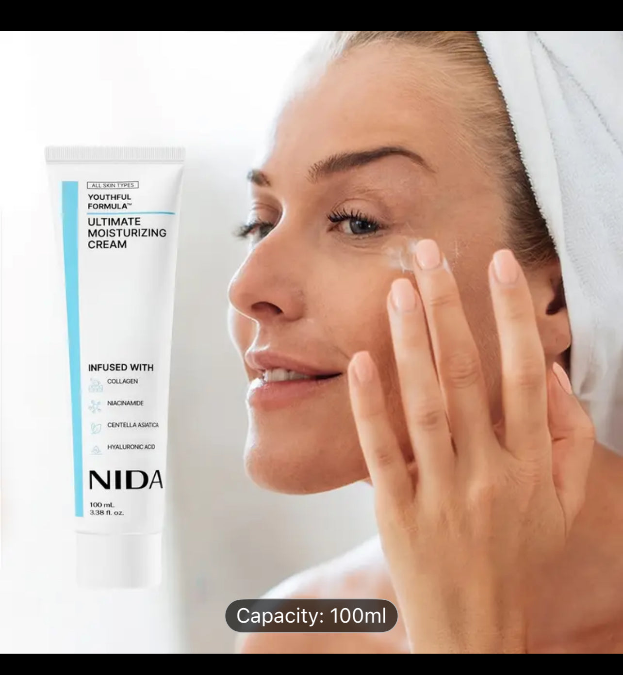 5.07oz NIDA Youthful Formula Hydrating Cream with Centella Asiatica, Collagen & Hyaluronic Acid - Korean Skincare Inspired Face Moisturizer, Non-Greasy Lightweight Gel-like Texture for Sensitive, Dry, Oily & Combination Beige - Sunscreen For Face