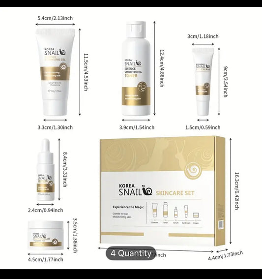 1 Set Snail Korean Skin Care Set, All About Snail Mucin Kit, Skin Care Kit With Cleanser, Toner, Serum, Eye Cream, Face Cream, Facial Kit For Women & Hydrating Skin, Friendly Sizes, Gifts For Women, Daily Claim My Gift, Christmas Gifts/Gift Set