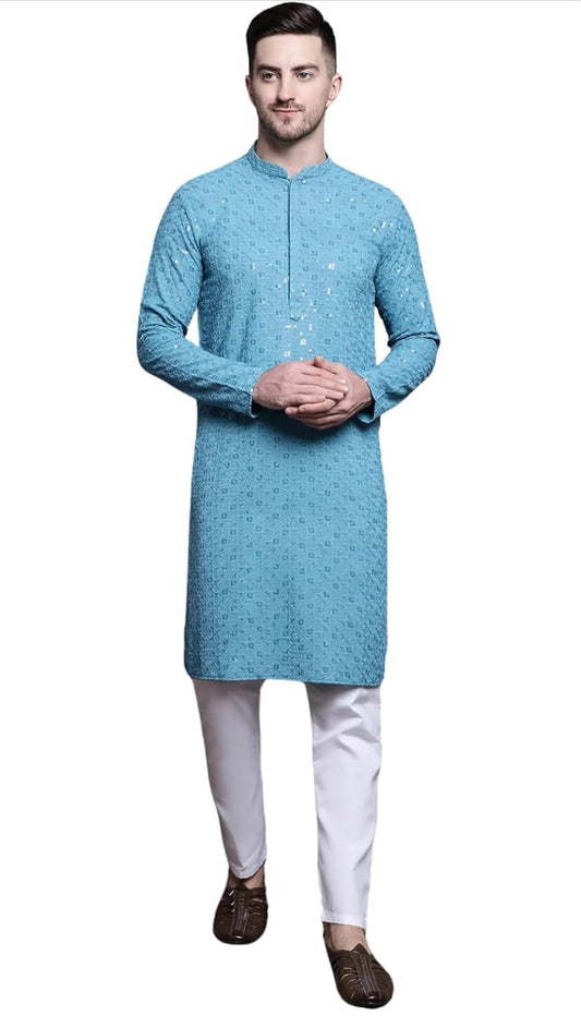 Mens Indian Traditional Cotton Kurta Sets, Men Kurta Set Indian Wedding Dress (A-117)
