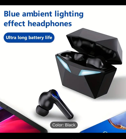 [Gaming Earbuds] 40H Wireless Bluetooth Gaming Earbuds | Blue Light Headset with 3D Surround Sound, Touch Control, Blue LED Eyes - Perfect for Streamers & Gamers