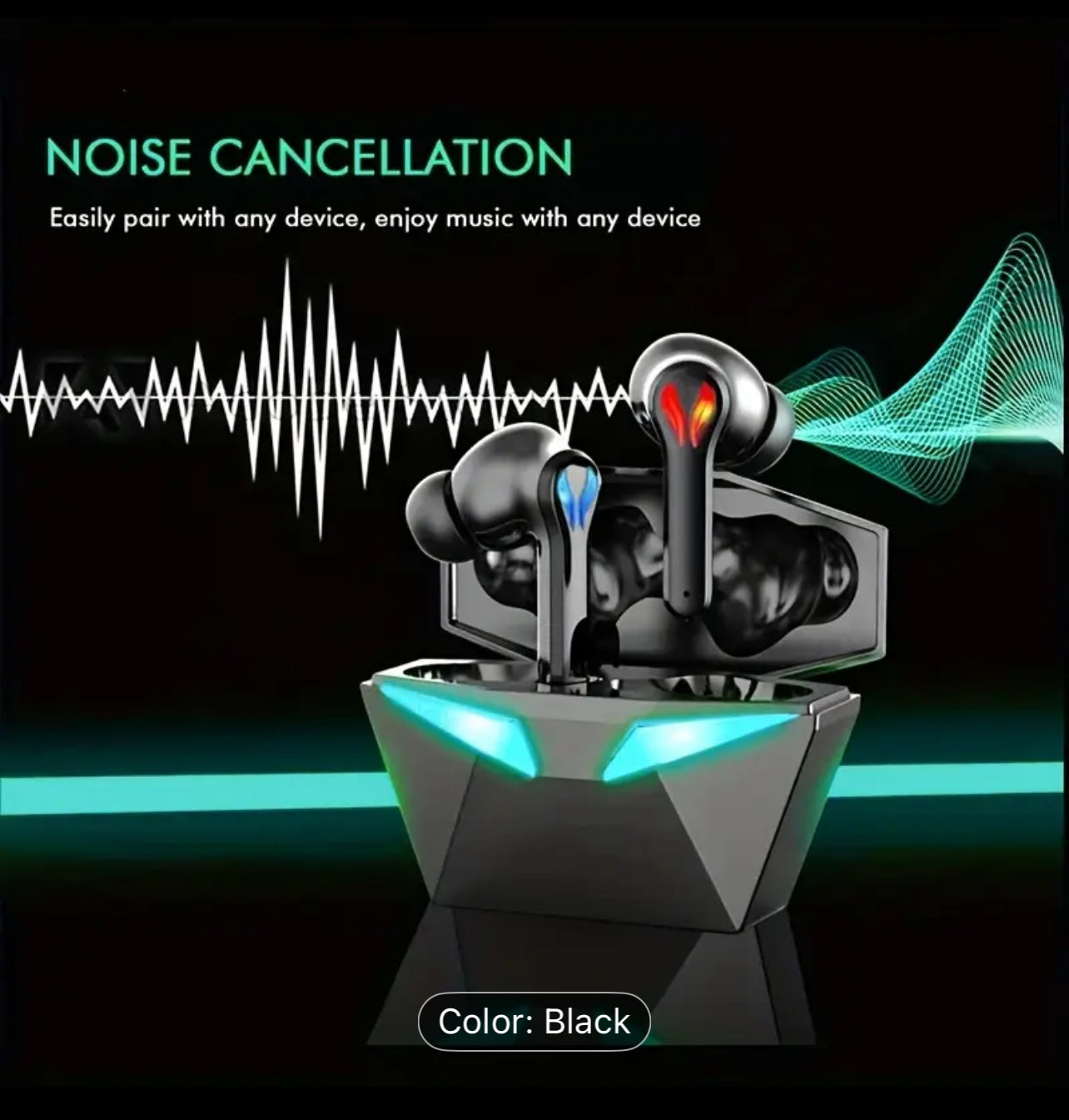 [Gaming Earbuds] 40H Wireless Bluetooth Gaming Earbuds | Blue Light Headset with 3D Surround Sound, Touch Control, Blue LED Eyes - Perfect for Streamers & Gamers