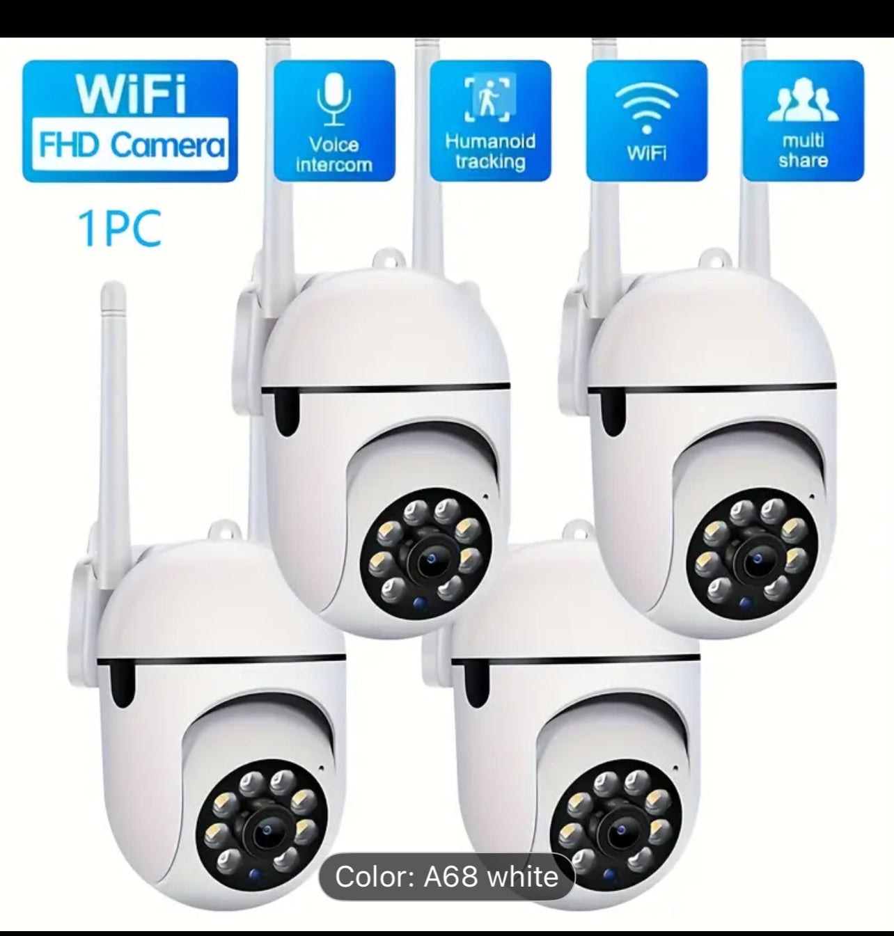 [WiFi Security Camera] JOOAN 1080P Wireless Security Camera | WiFi Enabled, Auto Tracking, AI Human & Motion Detection, Color Night Vision, 355° Pan & 90° Tilt, Two-Way Audio, Voice Intercom, Multi-User Sharing, USB-Powered, App-Controlled, White, Home Su