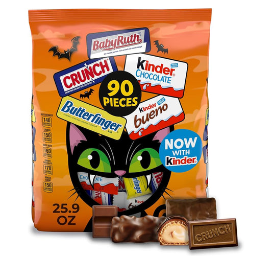 Butterfinger, CRUNCH, Baby Ruth, 100 Grand, Kinder Bueno, Kinder Chocolate, Minis Fun Size Candy Bars, 90 Count, 25.9 oz