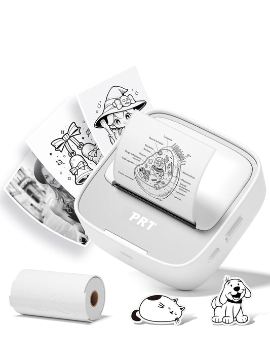 PRT Mini Sticker Printer, Portable Thermal Printer with 1 Roll Sticker Paper, Inkless Sticker Maker, Bluetooth Label Printer for Study Notes,Lists,Pictures,DIY Creations Small Printers for Home Use