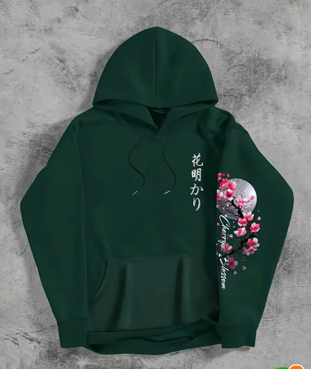 [Cozy Fleece-Lined] Men's Cherry Blossom Graphic Hoodie | Cozy Fleece-Lined | Long Sleeves, Loose Fit | Green | Casual Pullover with Pockets