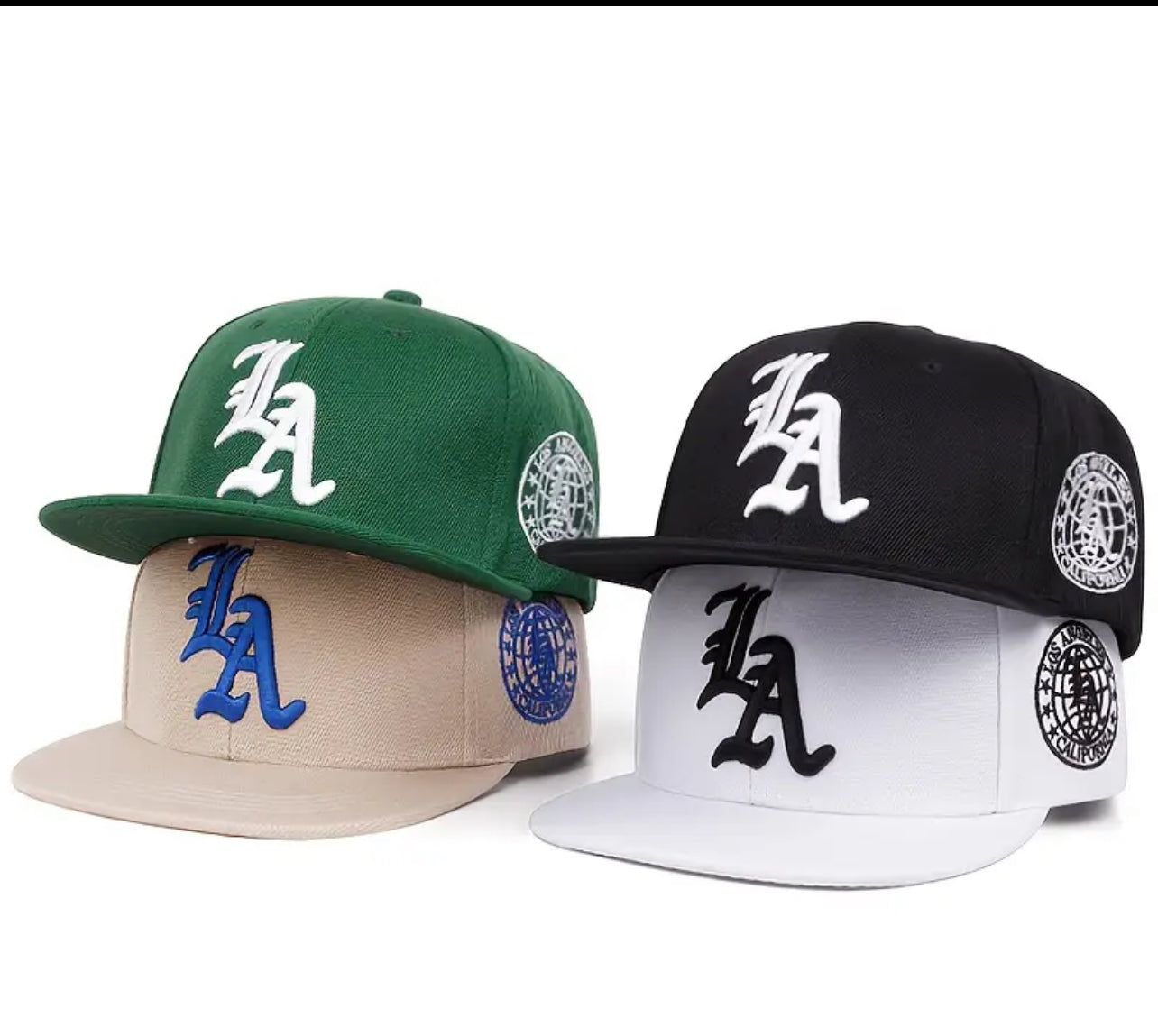 [TwoStyles Baseball Cap] TwoStyles Adjustable Snapback Baseball Cap - Bold LA Lettering, Breathable, Durable Headgear for Outdoor Sports, Casual & Formal Events - Green/Black/White/Beige - Unisex Sun Hat for Men & Women, Embroidered Detailing, Sports Acce