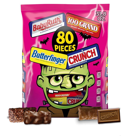 Butterfinger, CRUNCH, Baby Ruth, 100 Grand Mini and Fun Size Assorted Candy Bars, 80 counts