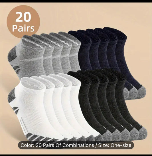10/20 Pairs Men's Short Socks, Low-Cut Crew Socks for All Seasons, Sweat-Absorbent, Casual Wear, Allseason Socks, Minimalist Design, Classic Style, Breathable Fabric, Comfortable Fit, Basic Socks, Men's Footwear, Men's Fashion