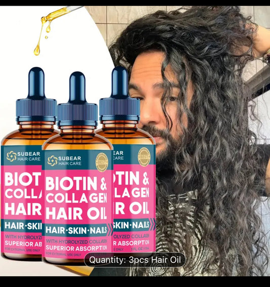 3pcs Liquid Biotin & Collagen Hair Oil - Hair Oil Women & Men - Hair Oil For Fuller Hair, Biotin Hair Care Essence Oil, Ideal Gift