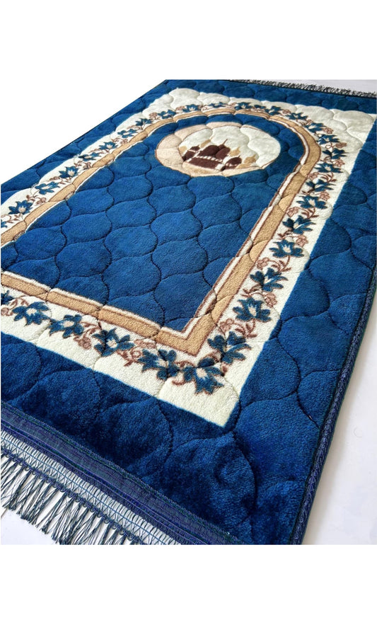 Prayer Rug Muslim Mat Islamic - Very Thick Prayer Rug Sajadah for Men Women with Islam Prayer Beads for Eid Travel Ramadan, Soft and Luxury (R_Blue) Fast delivery