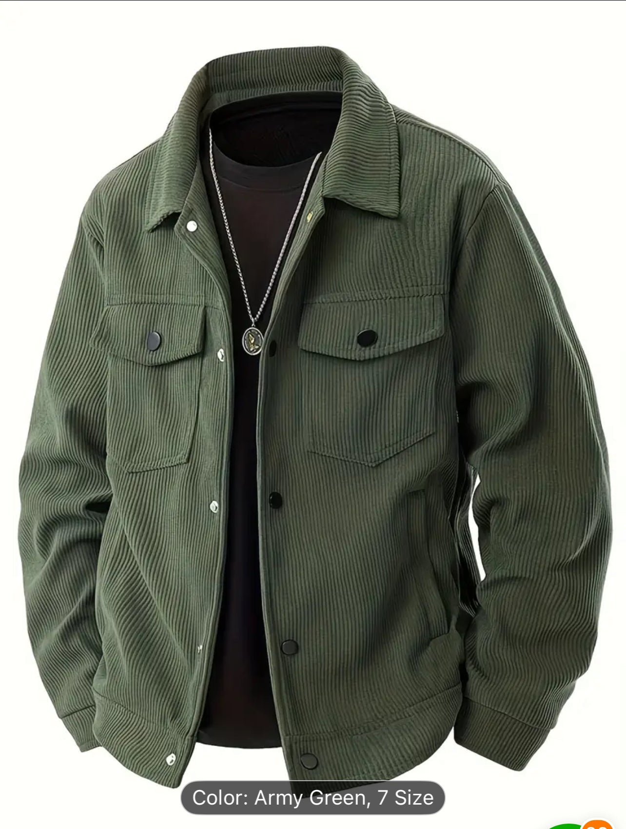 [Corduroy Cargo Jacket] Black Corduroy Men's Cargo Jacket | Multi-Pocket Design, Button-Up Front, Long Sleeve, Casual Style, Machine Washable
