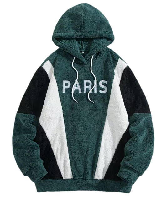 Thickened Color-Blocked Hoodie - Double-Sided Plush, Embroidery, Ideal for Casual Wear